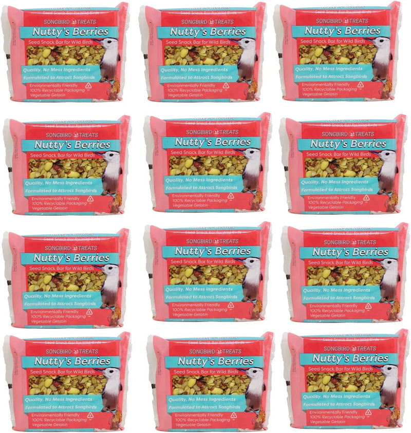 Songbird Treats Seed Bars | 12 Pack of 8 Oz Bird Seed Cakes for Wild Birds (Woodpecker Crunch) Animals & Pet Supplies > Pet Supplies > Bird Supplies > Bird Food Wildlife Sciences Nutty's Berries  