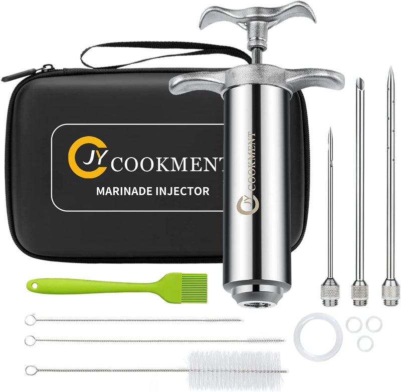 Meat Injector Syringe 2-Oz Marinade Flavor Barrel 304 Stainless Steel with 3 Marinade Needles, Travel Case for BBQ Grill Smoker, Turkey, Brisket, Paper Instruction and E-Book Included by JY COOKMENT Home & Garden > Kitchen & Dining > Kitchen Tools & Utensils JY COOKMENT 2OZ with Travel Case  