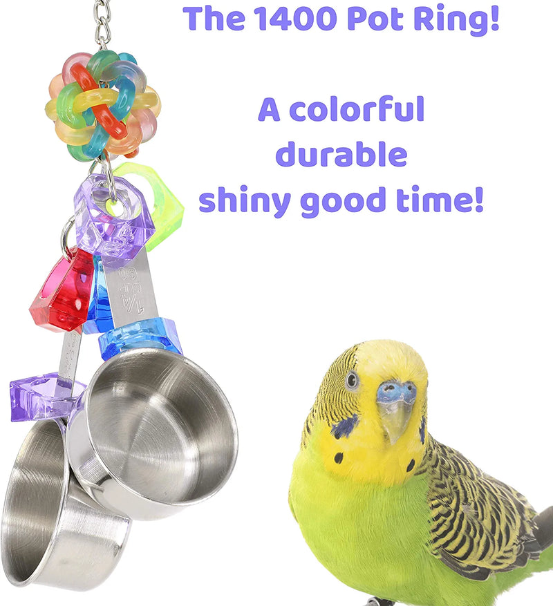 Bonka Bird Toys 1400 Medium Pot Ring Parrot Cage Toy Cages African Grey Conure Macaw Large Parrots Birds Foraging Cockatoo Spoons