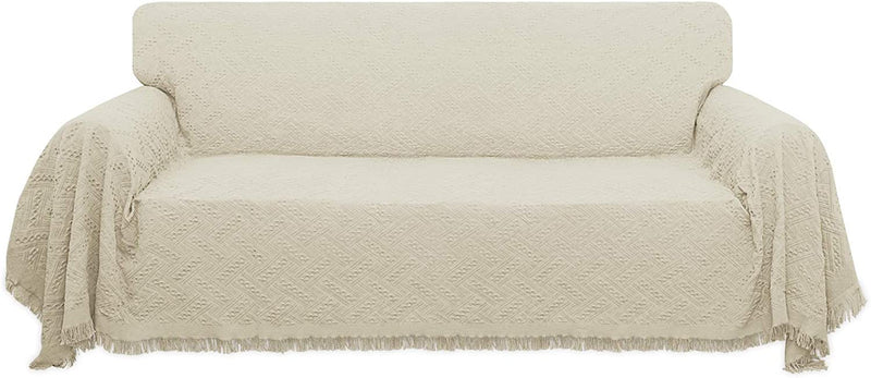 Easy-Going Geometrical Jacquard Sofa Cover, Couch Covers for Armchair Couch, L Shape Sectional Covers for Dogs, Washable Luxury Bed Blanket, Furniture Protector for Pets,Kids(71X 102 Inch,Ivory) Home & Garden > Decor > Chair & Sofa Cushions Easy-Going Ivory Large 