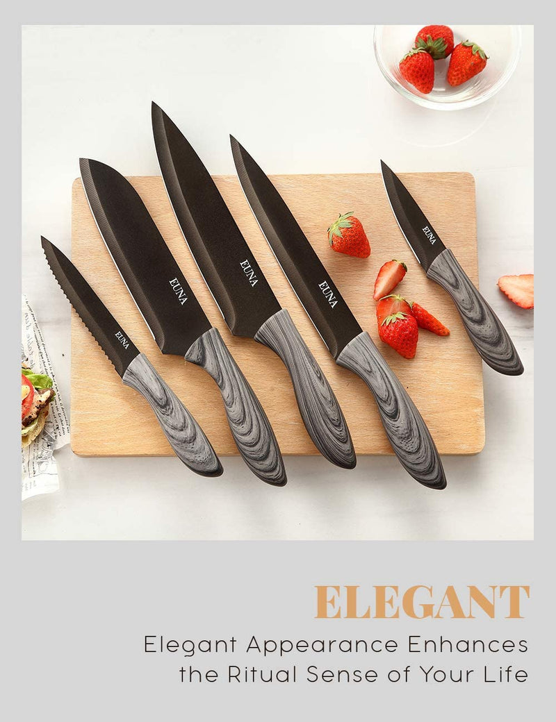 EUNA 5 PCS Kitchen Knife Set with Multiple Sizes, [Ultra-Sharp] Chef Cooking Knives with Sheaths and Gift Box, Chef Knife Set for Professional Multipurpose Cooking with Ergonomic Handle Home & Garden > Kitchen & Dining > Kitchen Tools & Utensils > Kitchen Knives EUNA   