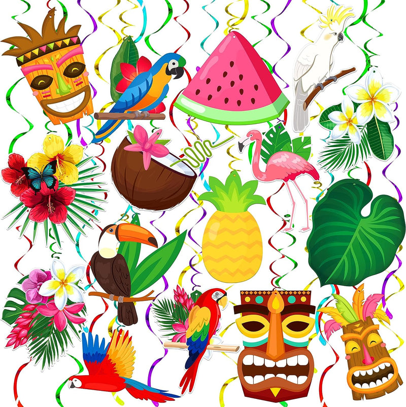 Katchon, Tropical Hanging Swirls Decoration - Pack of 30, No DIY | Tropical Birds Decorations, Hawaiian Party Decorations | Tropical Party Decorations, Luau Party Decorations | Bird Party Decorations  KatchOn Green, Pink, Yellow  