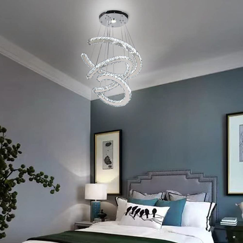 Modern Crystal Chandeliers 3C Rings Led Pendant Lamp Adjustable Stainless Steel Ceiling Lighting Fixture for Living Room Dining Room Bedroom(Cool White) Home & Garden > Lighting > Lighting Fixtures > Chandeliers Generic   