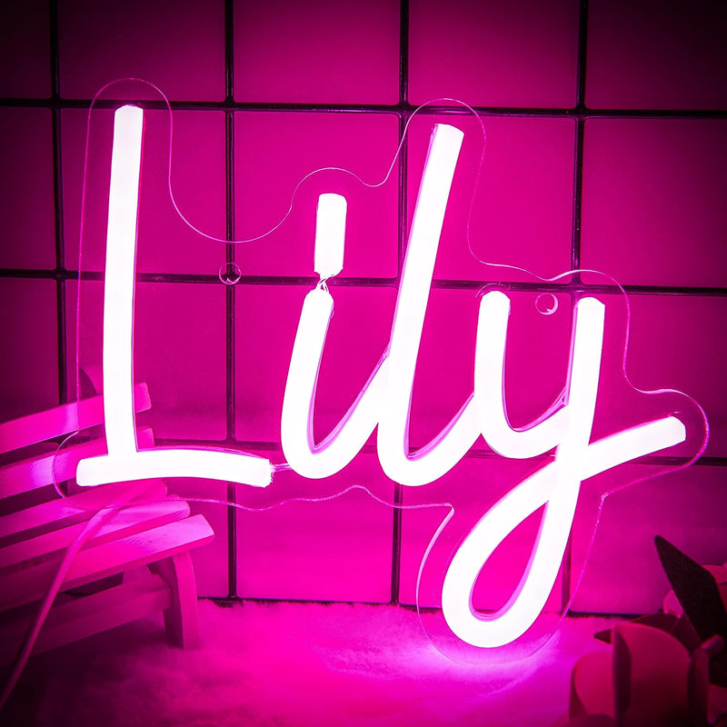 ATTNEON Pink Emma Neon Sign,Personalized LED Name Neon Light for Kids Bedroom,Birthday Party Decoration,Usb Powered Light for Wall Decor,Best Gift for Girls,Size 11.8 * 5.1 Inches(Jtld015-8)  attneon Lily-Pink  