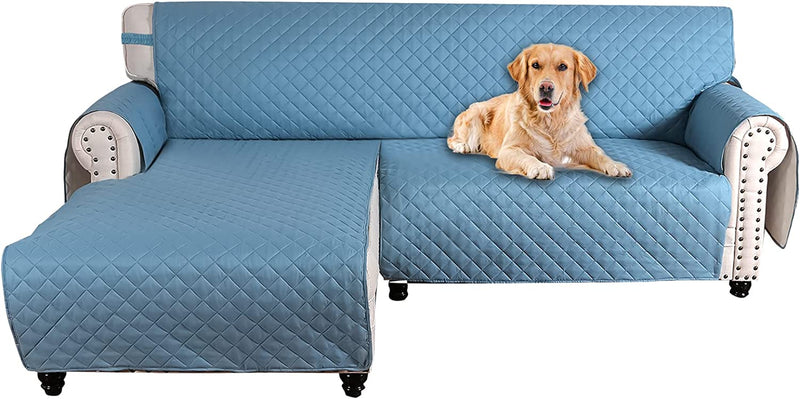 Sofa Slipcover L Shape 3Pcs Reversible Sofa Cover Sectional Couch Cover 3 Seater Chaise Slip Cover with Elastic Straps for Kids Dogs Cats Pet Furniture Protector Cover (Grey Blue, Medium) Home & Garden > Decor > Chair & Sofa Cushions TOPCHANCES Grey Blue Large 