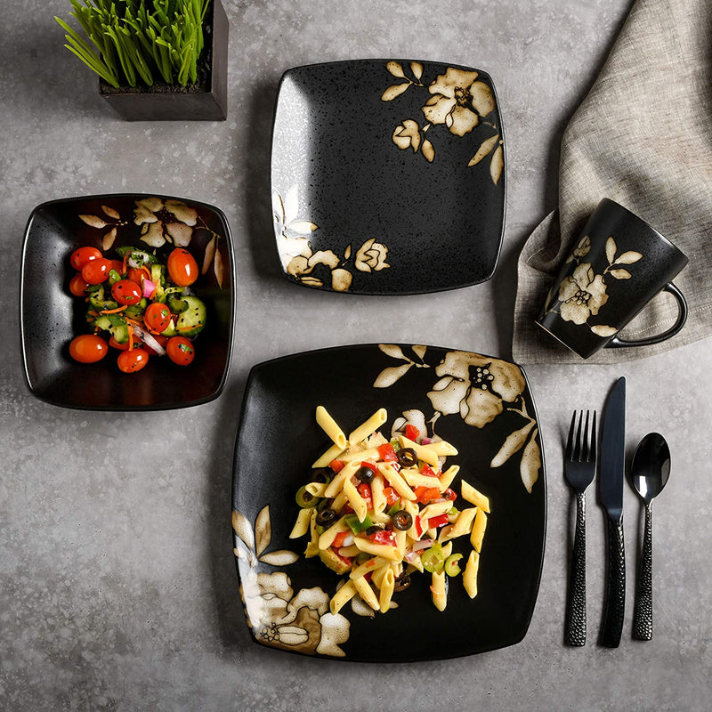 Gibson Elite Lanark 16-Piece Square Dinnerware Set, Black - Home & Garden > Kitchen & Dining > Tableware > Dinnerware Gibson Elite   