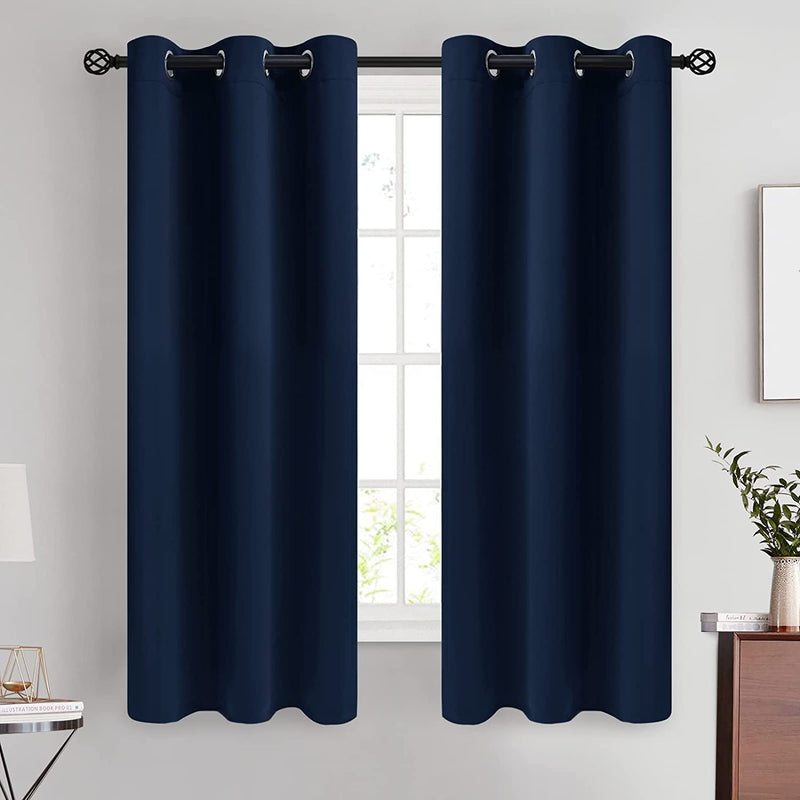 COSVIYA Grommet Blackout Room Darkening Curtains 84 Inch Length 2 Panels,Thick Polyester Light Blocking Insulated Thermal Window Curtain Dark Green Drapes for Bedroom/Living Room,52X84 Inches Home & Garden > Decor > Window Treatments > Curtains & Drapes COSVIYA Navy Blue 42W x 63L 