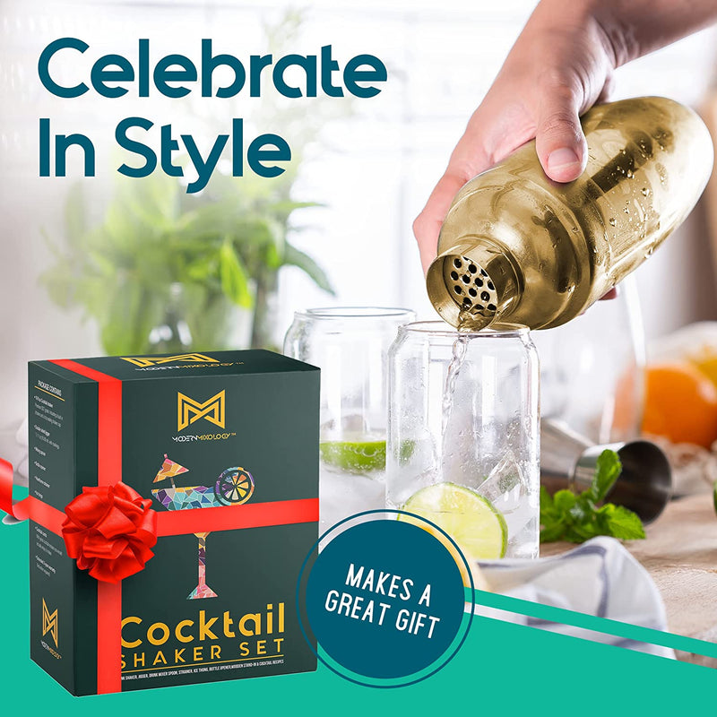 Mixology Bartender Kit: 23-Piece Bar Set Cocktail Shaker Set with Stylish Bamboo Stand | Perfect for Home Bar Tools Bartender Tool Kit and Martini Cocktail Shaker for Awesome Drink Mixing (Gold) Home & Garden > Kitchen & Dining > Barware Modern Mixology   
