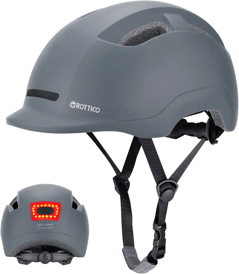 GROTTICO Adult Bike Helmet with Light - Dual Certified for Bicycle Scooter Skateboard Road Cycling Skating Helmet Sporting Goods > Outdoor Recreation > Cycling > Cycling Apparel & Accessories > Bicycle Helmets LDW Matte Gray Medium 