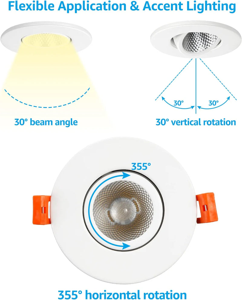 TORCHSTAR 3 Inch Gimbal Recessed Lighting LED with Junction Box, Dimmable Swivel Adjustable Eyeball Downlight, 7W (50W Eqv.), CRI 90+ Canless LED Ceiling Light, 3000K Warm White, White, Pack of 6 Home & Garden > Lighting > Flood & Spot Lights TORCHSTAR   