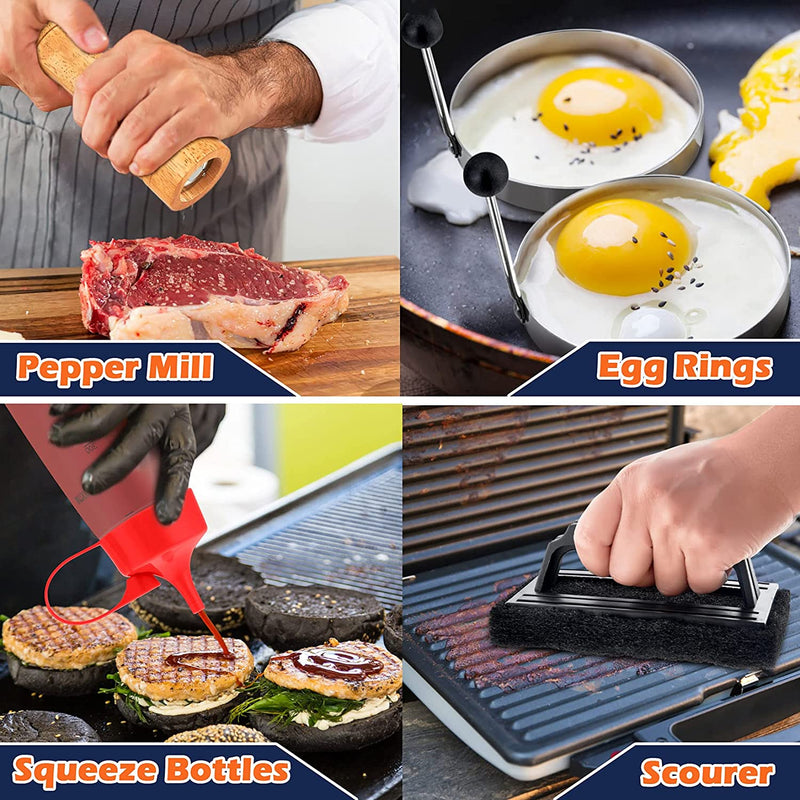 Joyfair Griddle Accessories Set of 18, Stainless Steel Flat Top Grilling Accessory Outdoor Camping BBQ Cooking Tools, with Grill Spatulas, Scraper, Melting Dome, Burger Turner, Portable Carrying Bag Home & Garden > Kitchen & Dining > Kitchen Tools & Utensils Joyfair   