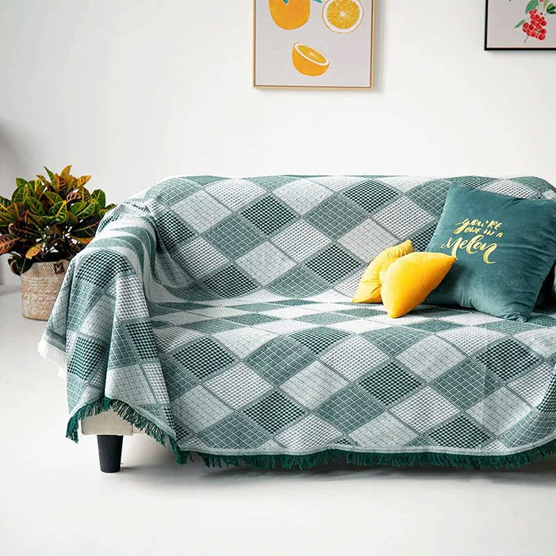 Homcosan Sofa Slipcovers Towel Cover Cotton Knit Geometrical Couch Cover for 4 Seat Cushion Blanket Sofa Cover Couch Slipcovers with Tassels Couch Protector for Pets, Kids （Green,Xx-Large Home & Garden > Decor > Chair & Sofa Cushions Homcosan   