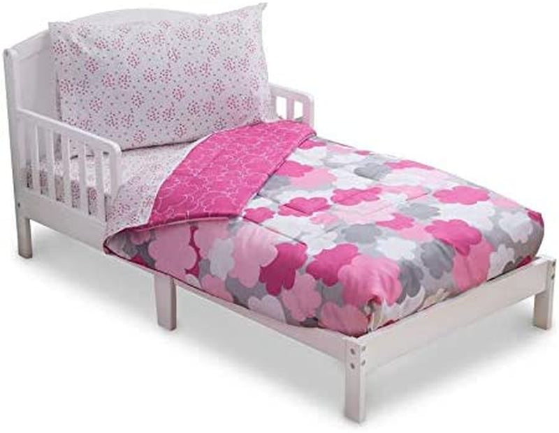 Delta Children 4 Piece Toddler Bedding Set for Girls - Reversible 2-In-1 Comforter - Includes Fitted Comforter to Keep Little Ones Snug, Bottom Sheet, Top Sheet, Pillow Case - Purple Stars Night Home & Garden > Linens & Bedding > Bedding Delta Children Pink Clouds  