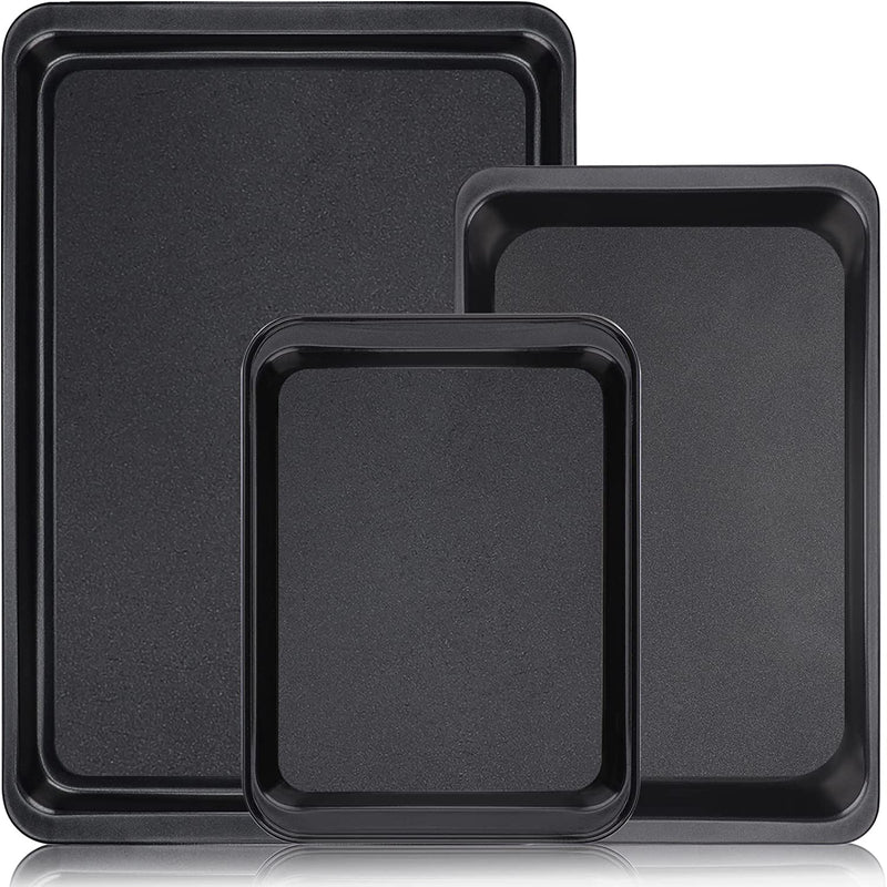 Suice 3 Pcs Nonstick Baking Pan Set, 14.5 X 10 & 12 X 7 & 9 X 6 Inch Cookie Sheet Toaster Oven Pan Carbon Steel Bakeware for Daily Baking, Roasting, Cooking, Home Kitchen & Commercial Use - Black Home & Garden > Kitchen & Dining > Cookware & Bakeware Suice Thin 14.5x10&12x7&9x6"-Black 