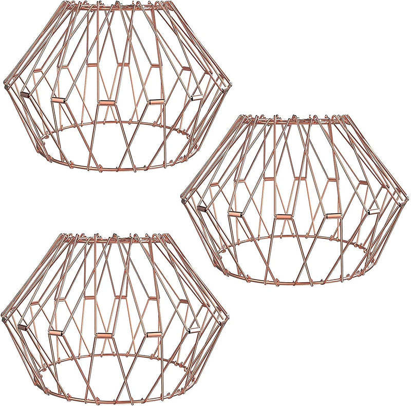 Metal Light Shade, Vintage Farmhouse Light Fixtures with Classic Grid Design, Industrial Pendant Light Fixtures Perfect for Kitchen, Farmhouse, Dining Room, Coffee Shop, Bar, 3Pcs（Cage Only） Home & Garden > Lighting > Lighting Fixtures Zsosiky 2-ROSEGOLD Metal Lamp Shade  