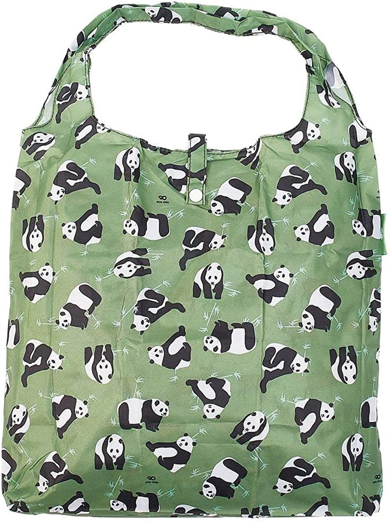 Eco Chic Lightweight Foldable Reusable Shopping Bag | Water Resistant Shopping Tote Bag | Made from Recycled Plastic Bottles Home & Garden > Decor > Decorative Jars ECO CHIC Pandas Green  
