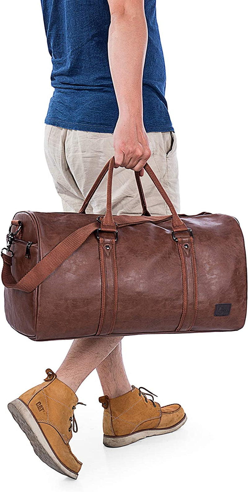 Leather Travel Bag with Shoe Pouch, Waterproof Weekender Overnight Bag, Large Carry on Duffel Bag for Men Women-Brown Home & Garden > Household Supplies > Storage & Organization seyfocnia   