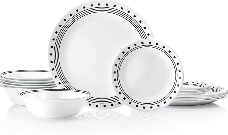 Corelle Vitrelle 18-Piece Service for 6 Dinnerware Set, Triple Layer Glass and Chip Resistant, Lightweight round Plates and Bowls Set, Winter Frost White Home & Garden > Kitchen & Dining > Tableware > Dinnerware World Kitchen (PA) City Block  