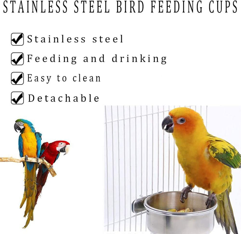 Kathson 2 Pack Bird Feeding Cups with Clamp Holder, Parrot Food & Water Cage Hanging Bowl Stainless Steel Coop Cup Dish Feeder for Parakeet Cockatiels Conure Budgies Lovebird Finch Animals & Pet Supplies > Pet Supplies > Bird Supplies > Bird Cage Accessories > Bird Cage Food & Water Dishes kathson   