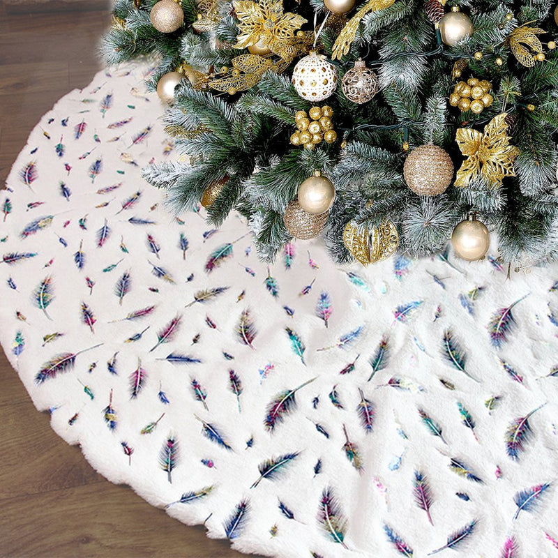Dinosam Christmas Tree Skirt, Larger 36'' Feather Xmas Decorations Indoor, White
