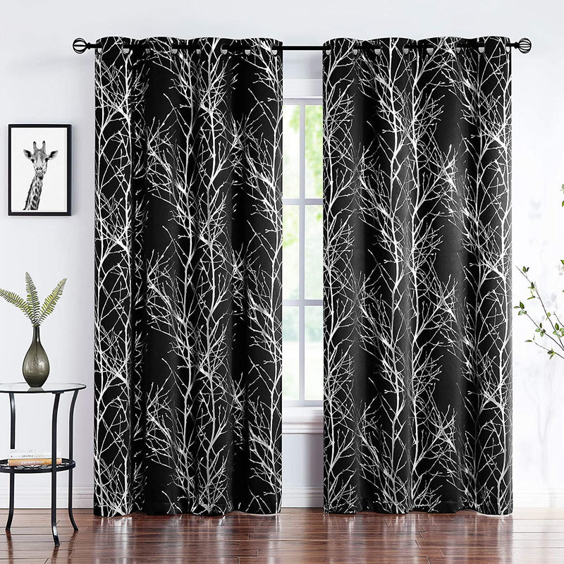 FMFUNCTEX Branch Grey Blackout Curtain Panels for Bedroom 84" Foil Gold Tree Branch Window Curtains Metallic Print Energy Efficient Thermal Curtain Drapes for Guest Living Room Grommet Top 2 Panels Home & Garden > Decor > Window Treatments > Curtains & Drapes FMFUNCTEX Foil Silver on Black 50" x 84"L 