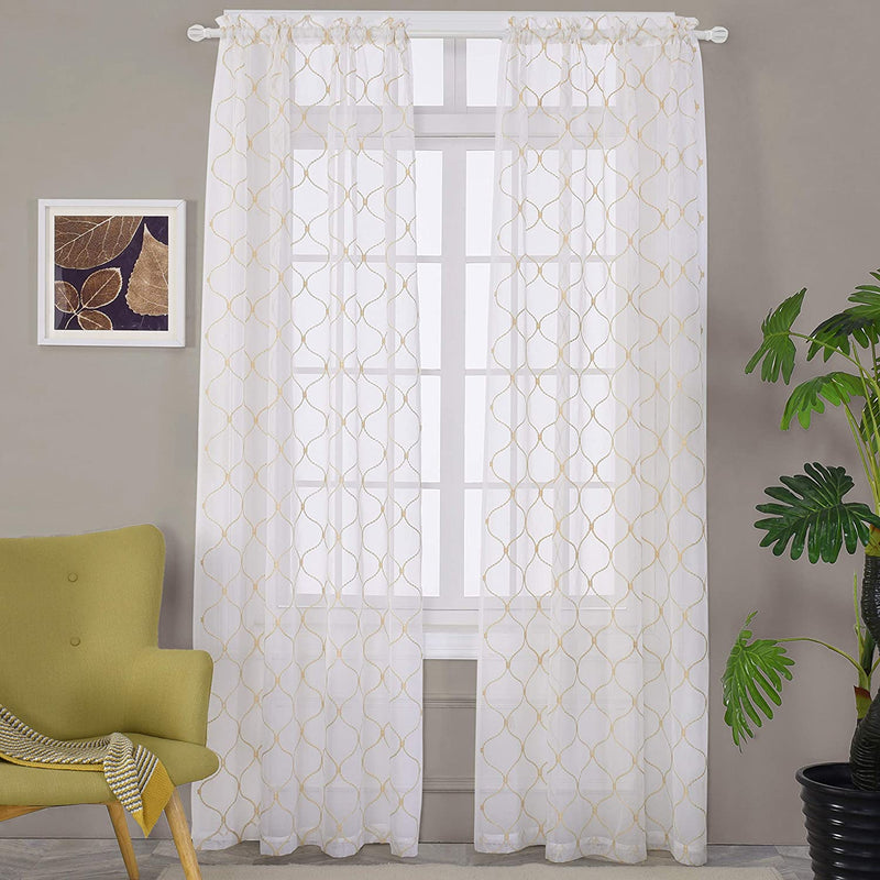 Embroidery Sheer Curtains Blue 84 Inches, Rod Pocket Voile Drapes for Living Room, Bedroom, Window Treatments Wave Diamond Semi Crinkle Curtain Panels for Yard, Patio, Villa, Set of 2, 52"X 84". Home & Garden > Decor > Window Treatments > Curtains & Drapes MYSTIC-HOME Wavy Beige 52"Wx84"L 