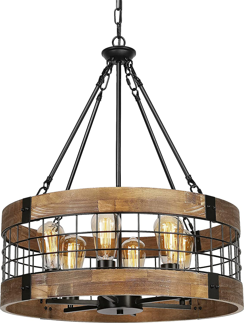 ACNKTZ Farmhouse Rustic Chandelier Light Fixture, 4-Light round Hanging Pendant Lighting for Dining Room Entryway Kitchen Island Foyer Breakfast Area, Black Wood and Black Metal Finish Home & Garden > Lighting > Lighting Fixtures > Chandeliers ACNKTZ 21.7''(D) / 6-Light  