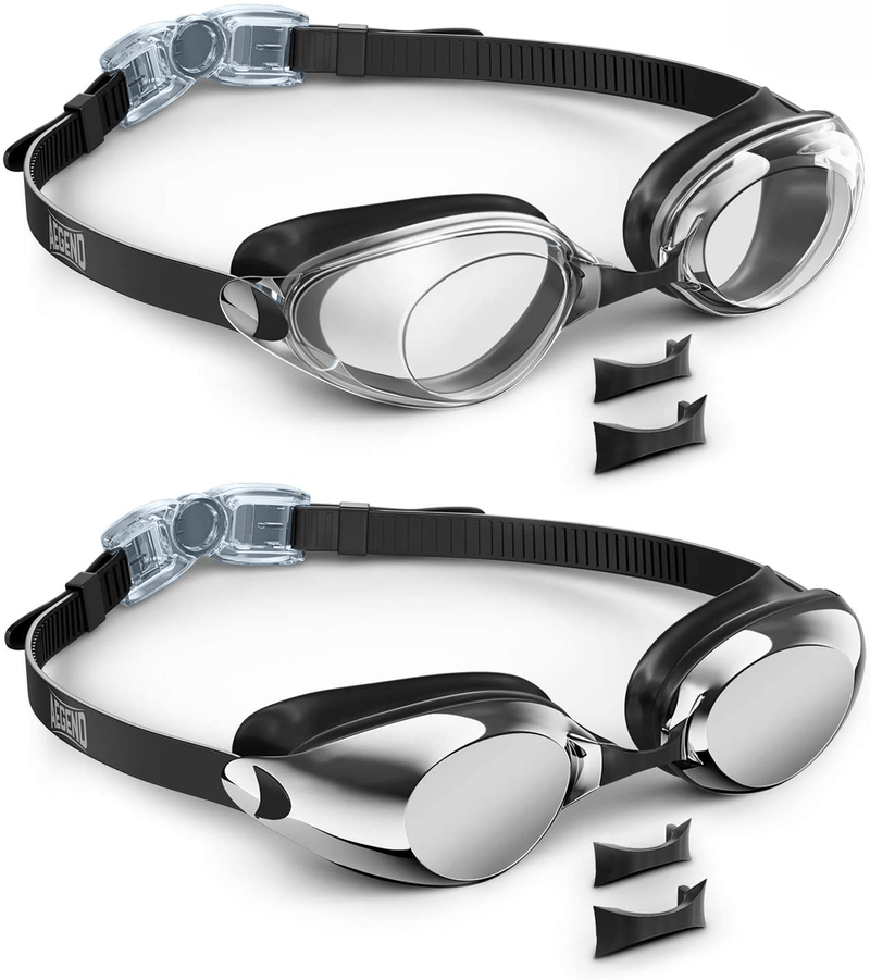Aegend 2 Pack Swim Goggles, Swimming Goggles Anti-Fog for Man Women Youth Adult Sporting Goods > Outdoor Recreation > Boating & Water Sports > Swimming > Swim Goggles & Masks Aegend Silver & Black  
