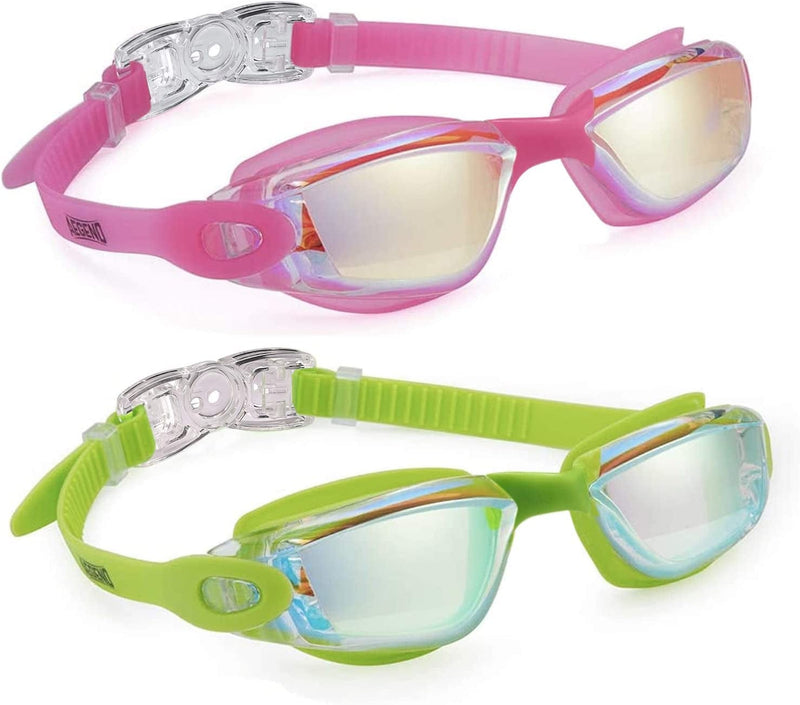 Aegend Kids Swim Goggles, Pack of 2 Swimming Goggles for Children Boys & Girls Age 3-9 Sporting Goods > Outdoor Recreation > Boating & Water Sports > Swimming > Swim Goggles & Masks Aegend Aqua Pink & Green  