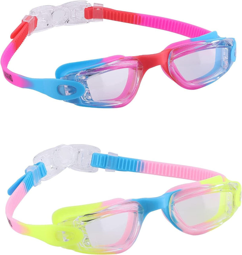 Aegend Kids Swim Goggles, Pack of 2 Swimming Goggles for Children Boys & Girls Age 3-9 Sporting Goods > Outdoor Recreation > Boating & Water Sports > Swimming > Swim Goggles & Masks Aegend Red & Pink  