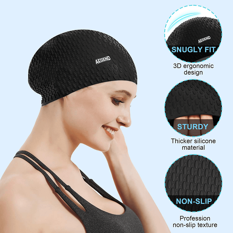 Aegend Swim Cap for Women and Men, 2 Pack Silicone Swimming Caps for Long Hair, Swim Caps with Non-Slip Texture and Excellent Elasticity, Easy to Put On and Off Sporting Goods > Outdoor Recreation > Boating & Water Sports > Swimming > Swim Caps Aegend   