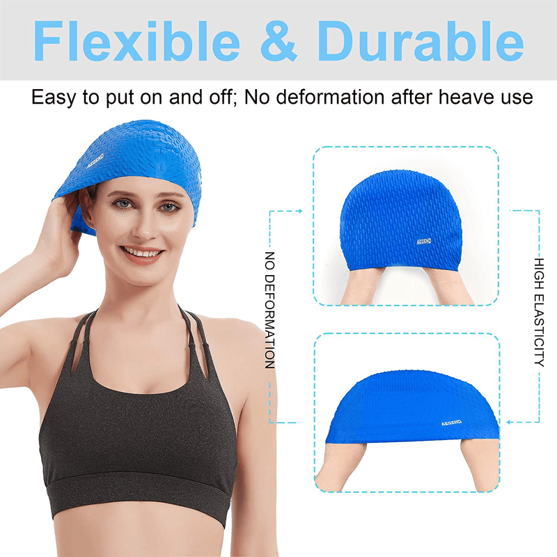 Aegend Swim Cap for Women and Men, 2 Pack Silicone Swimming Caps for Long Hair, Swim Caps with Non-Slip Texture and Excellent Elasticity, Easy to Put On and Off Sporting Goods > Outdoor Recreation > Boating & Water Sports > Swimming > Swim Caps Aegend   