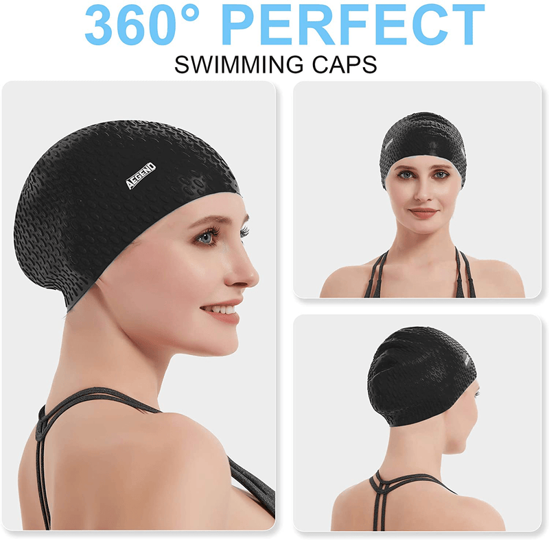 Aegend Swim Cap for Women and Men, 2 Pack Silicone Swimming Caps for Long Hair, Swim Caps with Non-Slip Texture and Excellent Elasticity, Easy to Put On and Off