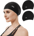 Aegend Swim Cap for Women and Men, 2 Pack Silicone Swimming Caps for Long Hair, Swim Caps with Non-Slip Texture and Excellent Elasticity, Easy to Put On and Off