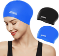 Aegend Swim Caps for Long Hair (2 Pack), Durable Silicone Swimming Caps for Women Men Adults Youths Kids, Easy to Put On and Off, 4 Colors Sporting Goods > Outdoor Recreation > Boating & Water Sports > Swimming > Swim Caps Aegend Black Blue  