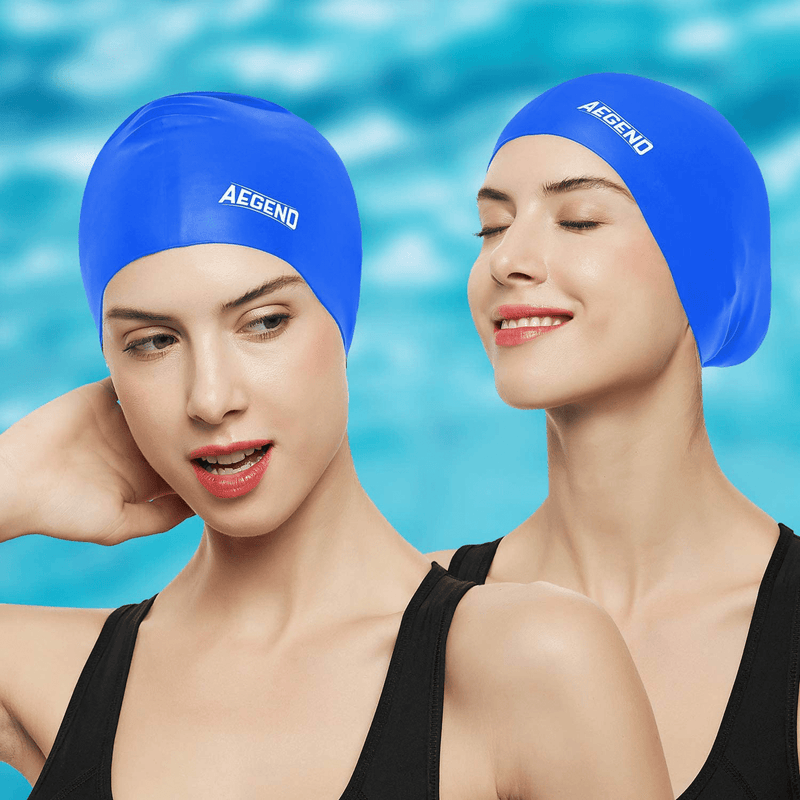 Aegend Swim Caps for Long Hair (2 Pack), Durable Silicone Swimming Caps for Women Men Adults Youths Kids, Easy to Put On and Off, 4 Colors Sporting Goods > Outdoor Recreation > Boating & Water Sports > Swimming > Swim Caps Aegend   
