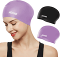 Aegend Swim Caps for Long Hair (2 Pack), Durable Silicone Swimming Caps for Women Men Adults Youths Kids, Easy to Put On and Off, 4 Colors Sporting Goods > Outdoor Recreation > Boating & Water Sports > Swimming > Swim Caps Aegend Purple Black  