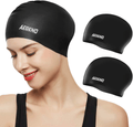 Aegend Swim Caps for Long Hair (2 Pack), Durable Silicone Swimming Caps for Women Men Adults Youths Kids, Easy to Put On and Off, 4 Colors Sporting Goods > Outdoor Recreation > Boating & Water Sports > Swimming > Swim Caps Aegend Black+Black  