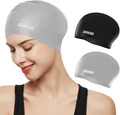 Aegend Swim Caps for Long Hair (2 Pack), Durable Silicone Swimming Caps for Women Men Adults Youths Kids, Easy to Put On and Off, 4 Colors Sporting Goods > Outdoor Recreation > Boating & Water Sports > Swimming > Swim Caps Aegend Gray Black  