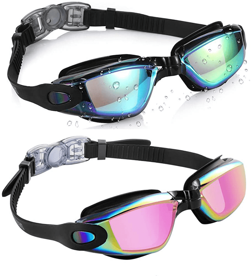 Aegend Swim Goggles, 2 Pack Swimming Goggles No Leaking Adult Men Women Sporting Goods > Outdoor Recreation > Boating & Water Sports > Swimming > Swim Goggles & Masks Aegend Aqua & Bright Rose  