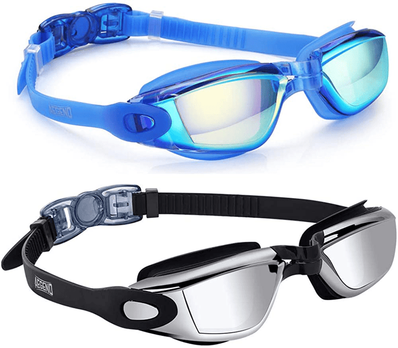 Aegend Swim Goggles, 2 Pack Swimming Goggles No Leaking Adult Men Women Sporting Goods > Outdoor Recreation > Boating & Water Sports > Swimming > Swim Goggles & Masks Aegend Bright Blue & Sliver  