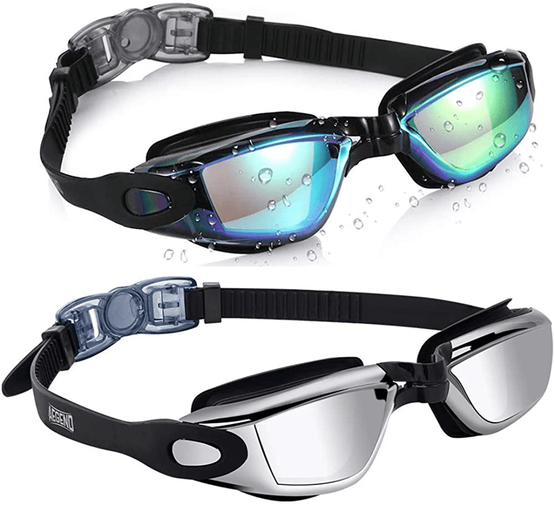 Aegend Swim Goggles, 2 Pack Swimming Goggles No Leaking Adult Men Women Sporting Goods > Outdoor Recreation > Boating & Water Sports > Swimming > Swim Goggles & Masks Aegend Aqua & Bright Sliver  