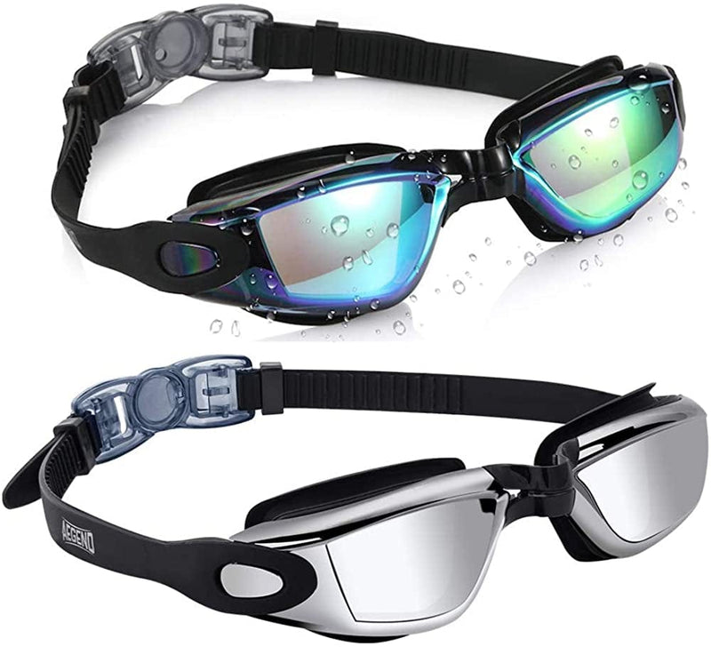 Aegend Swim Goggles, 2 Pack Swimming Goggles No Leaking Adult Men Women Youth Sporting Goods > Outdoor Recreation > Boating & Water Sports > Swimming > Swim Goggles & Masks Aegend Aqua & Bright Sliver  