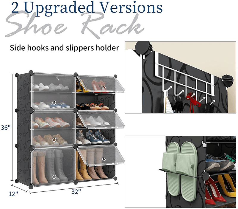 Aeitc 72 Pairs Shoe Rack Organizer Shoe Organizer Expandable Shoe Storage Cabinet Narrow Standing Stackable Space Saver Shoe Rack for Entryway, Closet with Hook and Side Shelf,48"X12"X72" Furniture > Cabinets & Storage > Armoires & Wardrobes Aeitc   