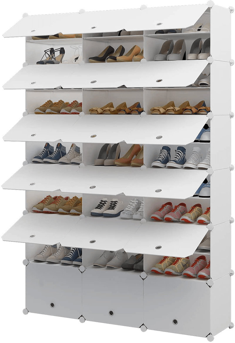 Aeitc Portable Shoe Rack, 72 Pair DIY Shoe Storage Shelf Organizer, Plastic Shoe Organizer for Entryway, Shoe Cabinet with Doors, White Furniture > Cabinets & Storage > Armoires & Wardrobes Aeitc 49"x12"x73"  