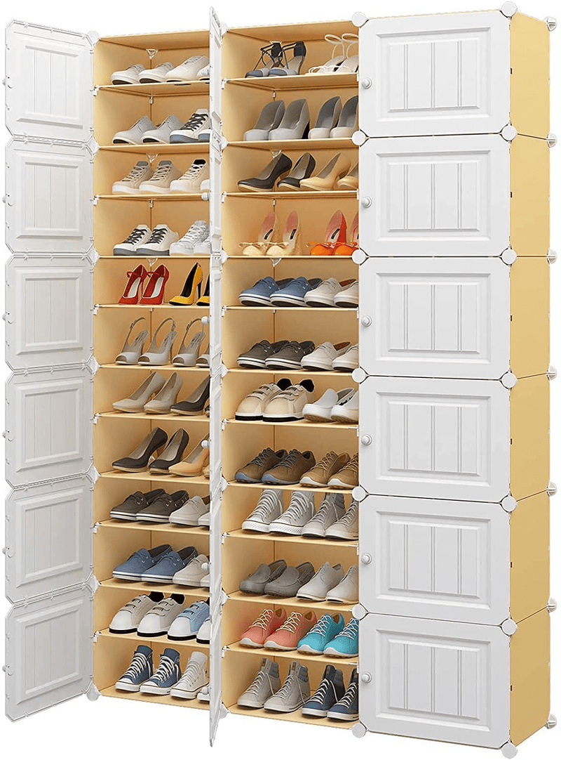 Aeitc Shoe Rack 72 Pairs Shoe Organizer Narrow Standing Stackable Shoe Storage Cabinet Space Saver for Entryway, Hallway and Closet,Honey Color Furniture > Cabinets & Storage > Armoires & Wardrobes Aeitc Honey 72 Pairs 