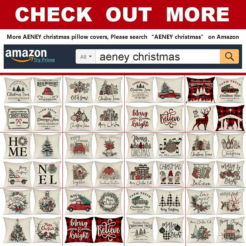 AENEY Christmas Decorations Pillow Covers 18x18 Set of 4 Marry Bright Buffalo Plaid Tree Christmas Pillows Rustic Winter Holiday Xmas Throw Pillows Farmhouse Christmas Decor Truck for Couch A281 Home & Garden > Decor > Seasonal & Holiday Decorations& Garden > Decor > Seasonal & Holiday Decorations AENEY   