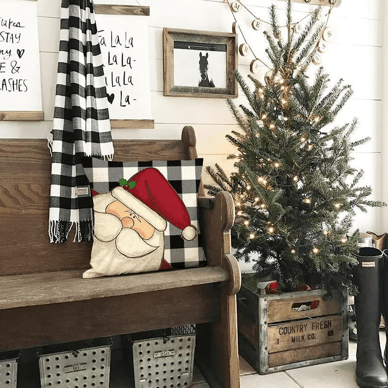 AENEY Christmas Pillow Covers 18x18 Set of 4 for Christmas Decorations Buffalo Plaid Santa Claus Snowman Let it Snow Christmas Pillows Throw Pillows Christmas Farmhouse Decor for Couch A436-18