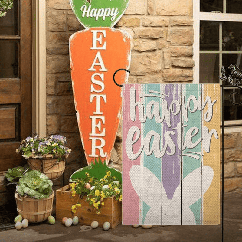 AENEY Happy Easter Garden Flag 12.5 X 18 Inch Bunny Vertical Double Sided Decorative Holiday Easter Decor for outside Yard Outdoor Farmhouse Easter Decorations B001 Home & Garden > Decor > Seasonal & Holiday Decorations AENEY   