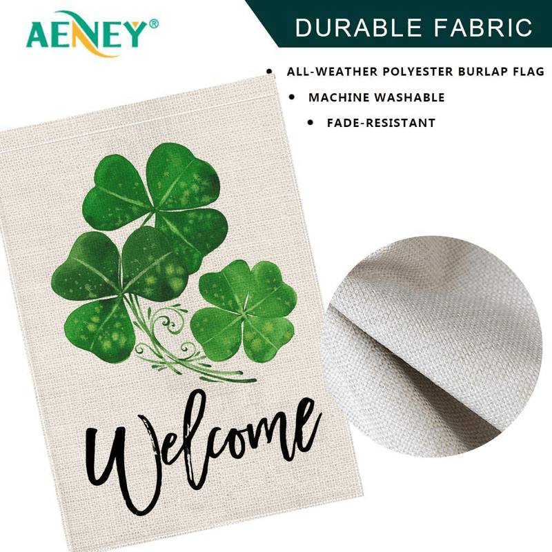 AENEY St Patricks Day Garden Flag 12.5X18 Vertical Double Sided Decorative Shamrock Lucky Clover Welcome Garden Flag for outside Yard Lawn Outdoor St Patricks Day Decoration B66-12